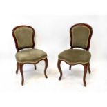 A set of our Victorian mahogany balloon back chairs with green upholstered backs and seats, on sabre