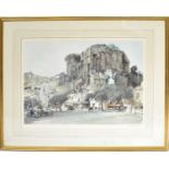 RUSSEL FLINT (British, 20th century); colour lithographic print, town square with castle in the