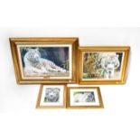 STEPHEN GAYFORD; four limited colour lithographic prints comprising, study of a white tiger, signed,