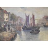 R. MONTI; 19th century oil on canvas, busy Dutch canal scene, signed lower left, 84cm x 120cm,