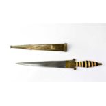 A late 18th/early 19th century bone-handled dagger, the brass sheath with incised decoration, length
