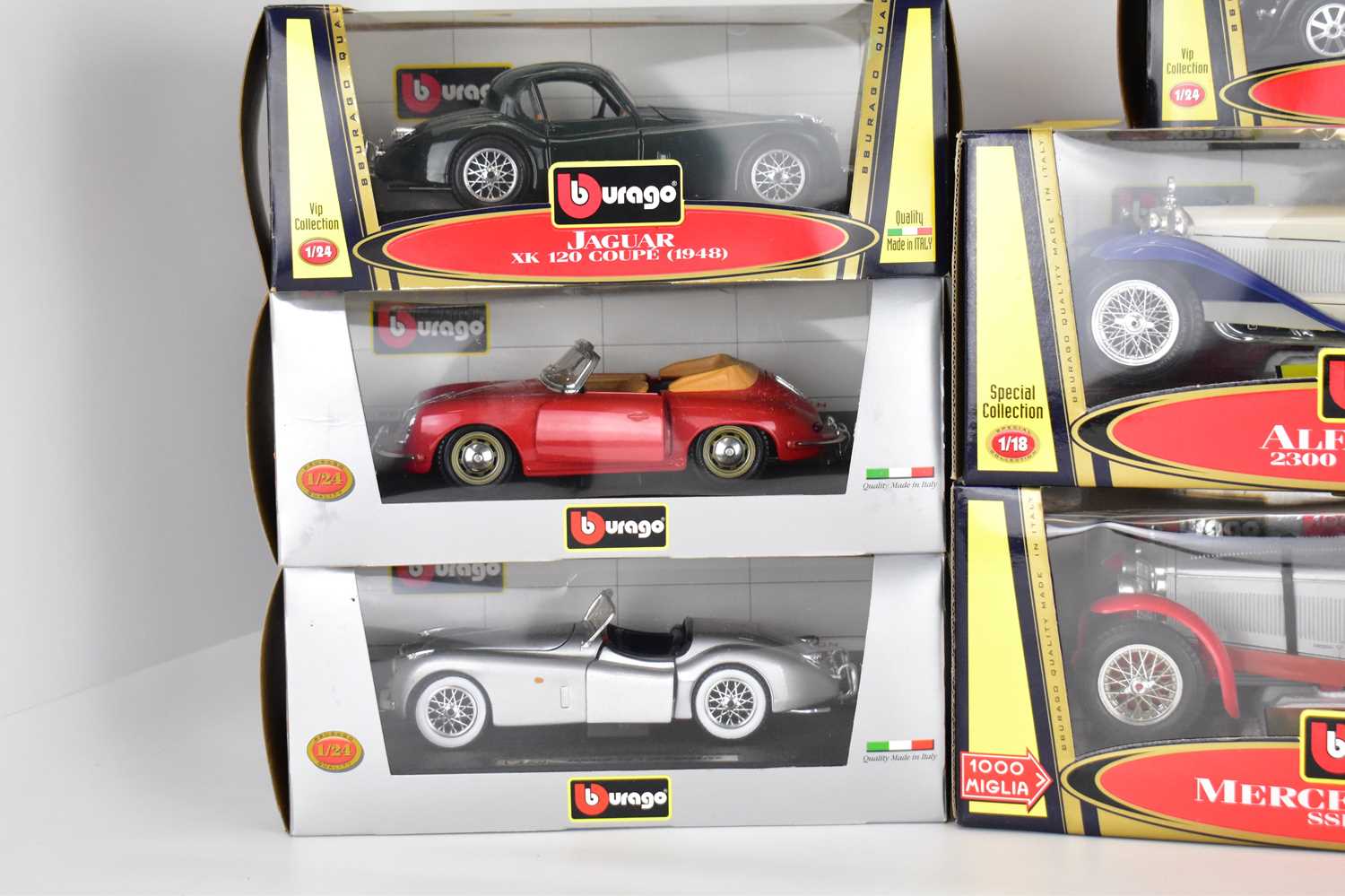 BURAGO; nine diecast scale model boxed vehicles comprising Porsche 356 Coupe, Bugatti Type 55, Alpha - Image 2 of 4