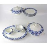 BURSLEM POTTERY; a large quantity of blue and white dinnerware to include lidded tureens, plates,