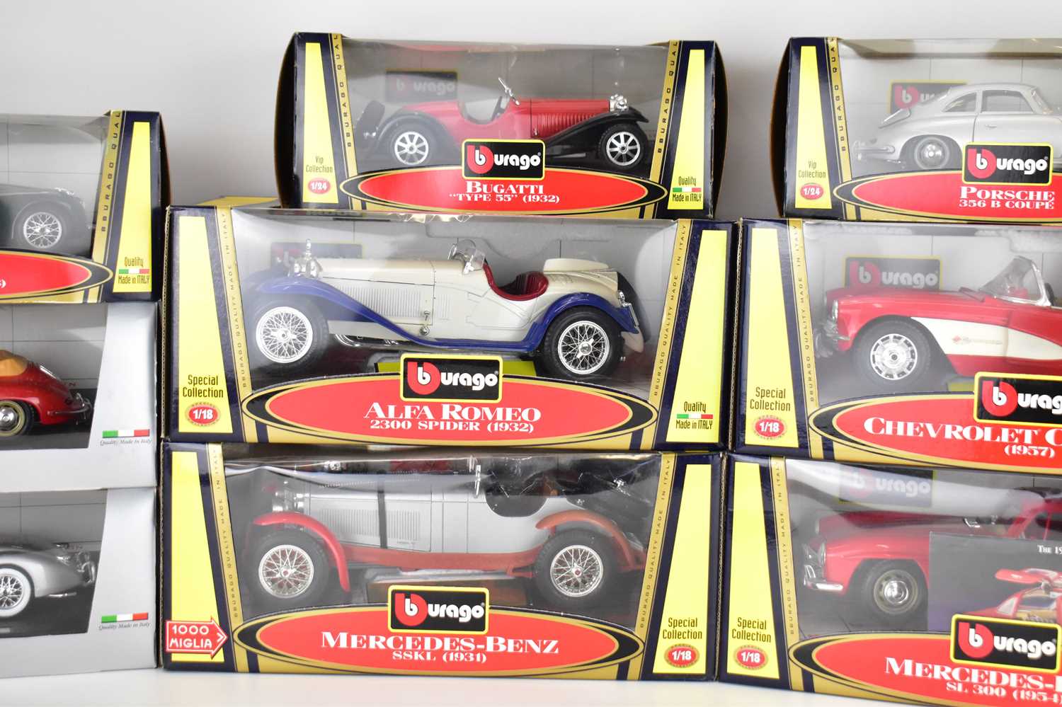 BURAGO; nine diecast scale model boxed vehicles comprising Porsche 356 Coupe, Bugatti Type 55, Alpha - Image 3 of 4