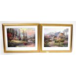 THOMAS KINKADE; a pair of limited edition colour lithographs comprisng 'A Peaceful Retreat,
