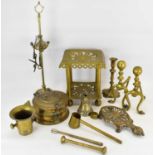 Various items of 19th century and later brassware to include a trivet, mortar and pestle,