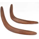 Two vintage Australian boomerangs, undecorated, 68cm and 51cm (2).Condition Report: These were given