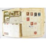 A 19th century stamp album containing filled and partially filled world stamp pages, the majority
