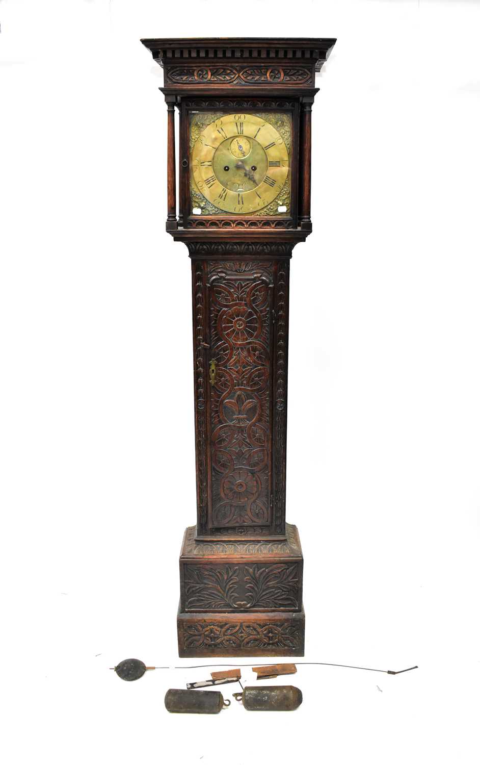 REDSHAW, NEWCASTLE; a Georgian oak eight-day longcase clock, the brass dial set with Roman and