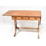 A modern reproduction mahogany sofa table with two short drawers and two blank drawer fronts, on