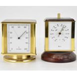 SEWILLS, LIVERPOOL; two desktop timepieces incorporating thermometer, barometer and hygrometer, on
