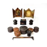 A group of 19th century treen to include various fruitwood boxes, an olivewood box, hardwood box