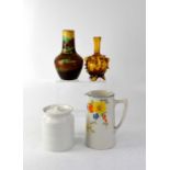 A small quantity of various art pottery and glass to include a sage green coffee service, a vase,