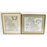 A Robert Morden hand coloured engraved map 'The County Palatine of Lancaster', 42.5x36.5cm, framed