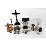 A small collectors' lot to include two sets of postage scales, mother of pearl opera glasses, etc.