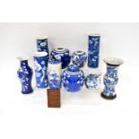 A selection of Chinese blue and white ceramics to include a teapot, vases and ginger jars,