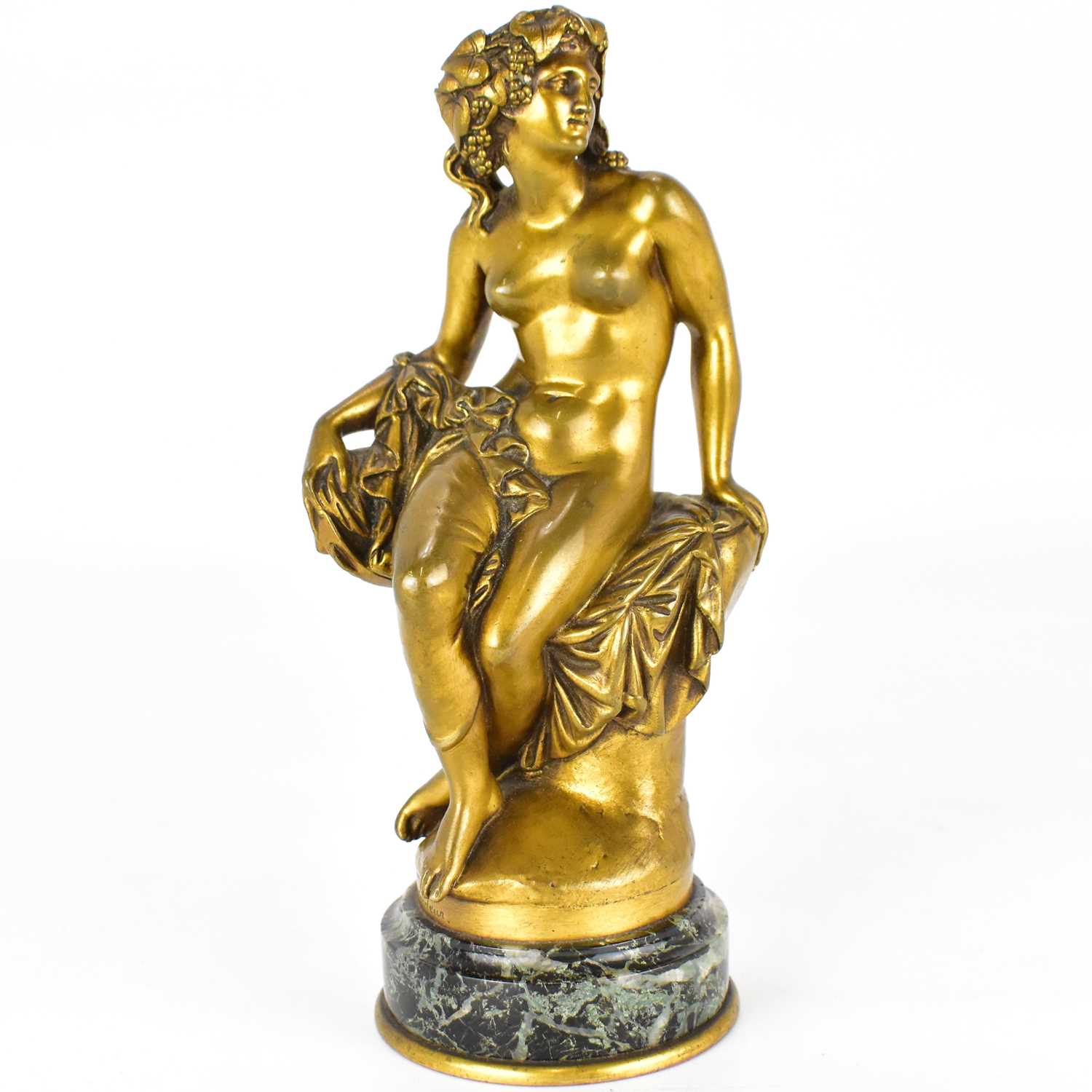 AFTER JEAN BAPTISTE CLÉSINGER (1814-1883); a gilt bronze figure of a female Bacchante, engraved '