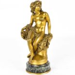 AFTER JEAN BAPTISTE CLÉSINGER (1814-1883); a gilt bronze figure of a female Bacchante, engraved '