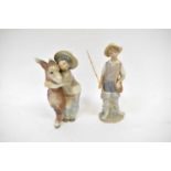 LLADRÓ; two figures, one a boy hugging a donkey, the other a boy holding a fishing rod, height of