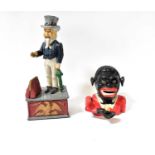 Two reproduction metal novelty articulating money banks comprising 'Jolly Gentleman' and 'Uncle