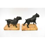 A pair of bronzed cold painted dogs on marble bases, 14 x 14cm (2).
