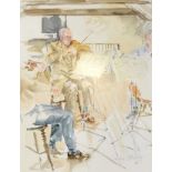 † LESLEY FOTHERBY (British, born 1946); watercolour wash depicting violinist practising on wooden