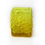 IN THE STYLE OF WHITEFRIARS; a honey yellow square glass vase, height 12cm.