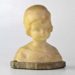 DANIEL GREINER (1872-1943); an alabaster bust of a young girl, impressed name to the back, on a