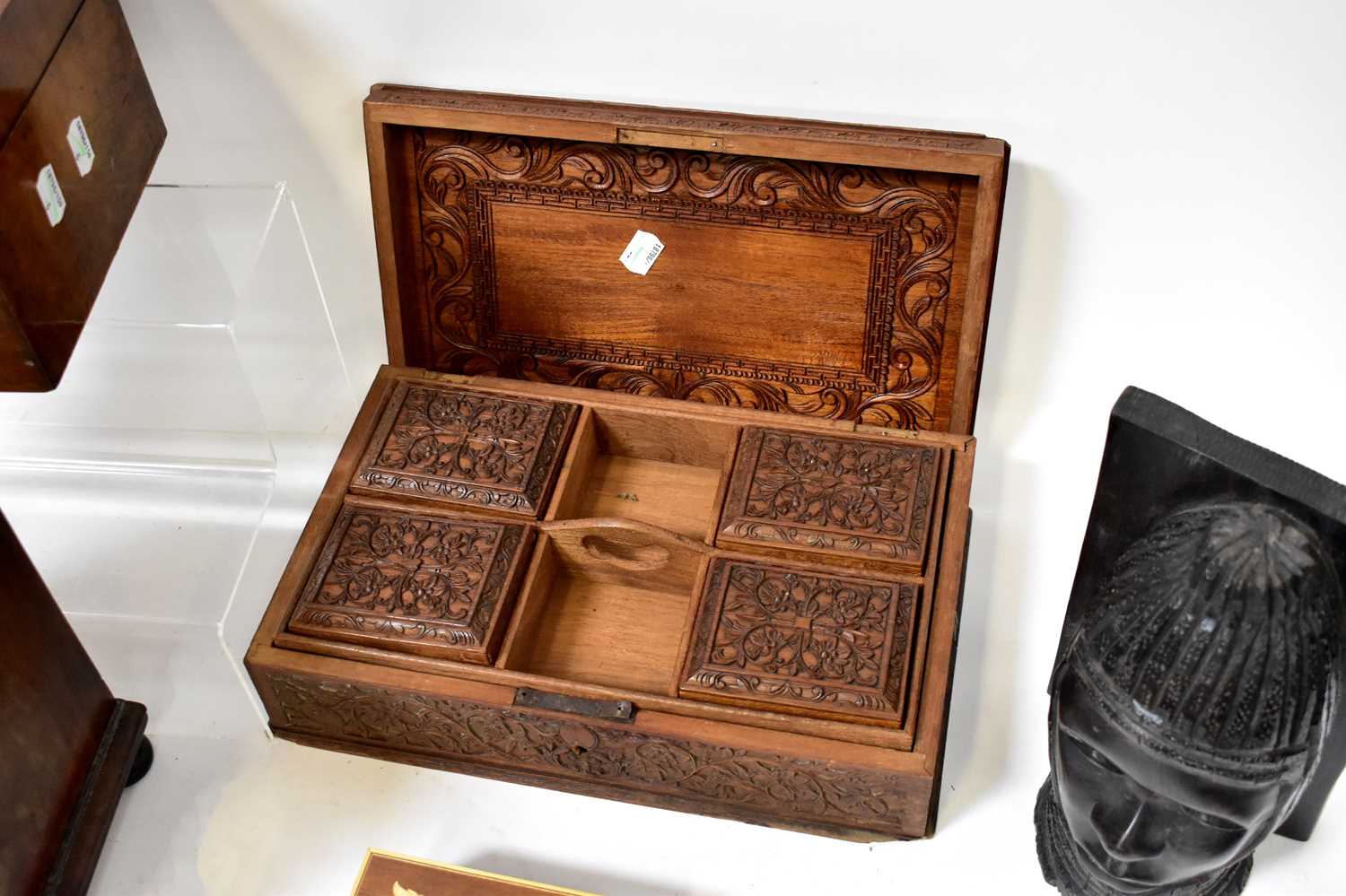 A group of late 19th/early 20th century treen to include a small mahogany table-top three-drawer - Image 2 of 3