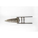 A 19th century Indo-Persian scissor katr punch dagger with damascening decoration, length of