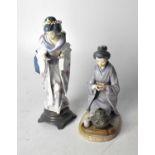 LLADRÓ; a figure of a kneeling geisha performing tea ceremony, 22 x 18cm, (af) and one other