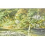 † MICHAEL (MIKE) JACKSON (born 1961): watercolour 'Donald Allison Fishing the Ribble', depicting a