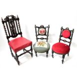 Three various chairs comprising a Carolean-style carved oak dining chair and two late 19th century