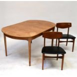 NATHAN; a 1960s teak dining room suite comprising extending oval dining table with integral