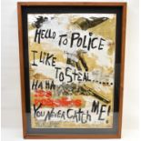 GREG HABERNY (American, 20th century); mixed media on cardboard, titled 'I Steal Police', street art