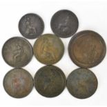 Seven late 18th/early 19th century copper pennies to include 1797, 1799, 1806, 1831, 1837, 1853