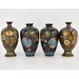 Two pairs of small late 19th/early 20th century cloisonné vases, each decorated in a floral pattern,