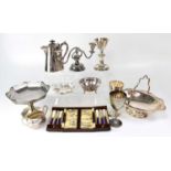 A quantity of silver plate including basket, twin-handled tray, comport, etc.