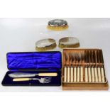 A small quantity of silver plate silver and white metalware, to include a Walker & Hall part cased