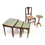 A reproduction nest of three occasional tables, a wine table and an inlaid bedroom chair (3).