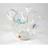 GAMBARO & POGGI FOR MURANO; a clear glass controlled bubble handkerchief vase with colourful