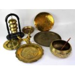 A group of Indian brass and decorative metalware to include various brass trays decorated with