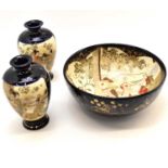 A late 19th/early 20th century Japanese Satsuma bowl with ladies in garden scene and mountain in the