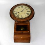A Victorian walnut and inlaid drop-dial wall clock, the dial set with Roman numerals, length 70cm (