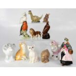 A collection of ceramic animals and figures comprising a Crown Derby figure of an old lady (af),