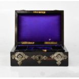 A late Victorian coromandel and strapwork decorated jewellery box with segmented inner tray, width