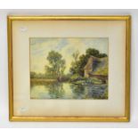 FRANK BESWICK (1891-1929); watercolour, rural landscape with figure in boat, signed and dated