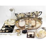 A mixed quantity of vintage and antique silver plate to include a large oval silver plated tray with