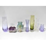Five various glass vases to include Caithness vase with etched McIntosh-style decoration, a