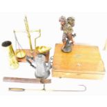 Various mixed collectibles to include a brass artillery shell case trench art poker stand, height